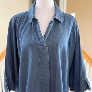Martha Stewart Button Down Shirt Chambray 3/4 Sleeves Size 1X